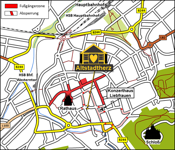 Holiday Apartments Altstadtherz - Map showing central location in the Old Town of Wernigerode